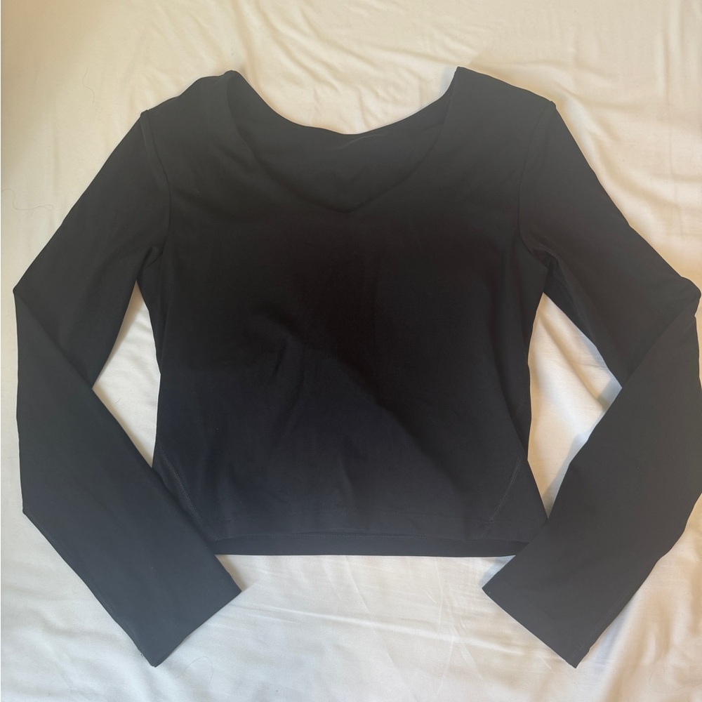Women’s Black V-Neck Long Sleeve Top with Built-In Sports Bra – Oysho brand
